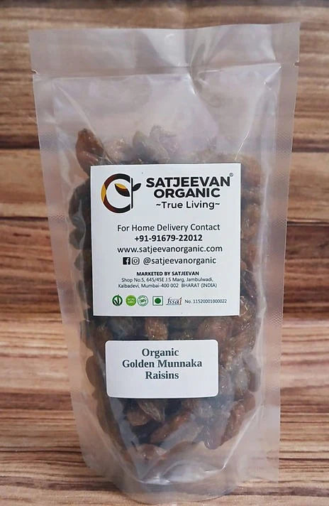 Satjeevan Organic Golden Munakka Raisins - 200 gm