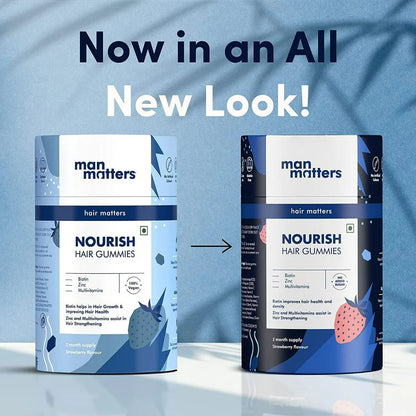 Man Matters Biotin Nourish Hair Gummies With Multivitamins (Sugar Free) - Strawberry Flavor With Zinc & Multivitamins