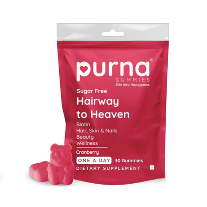 Purna Gummies Hair Biotin Cranberry Sugar Free Gummies with Vitamin B12 for Hair & Nail - 30 gummies