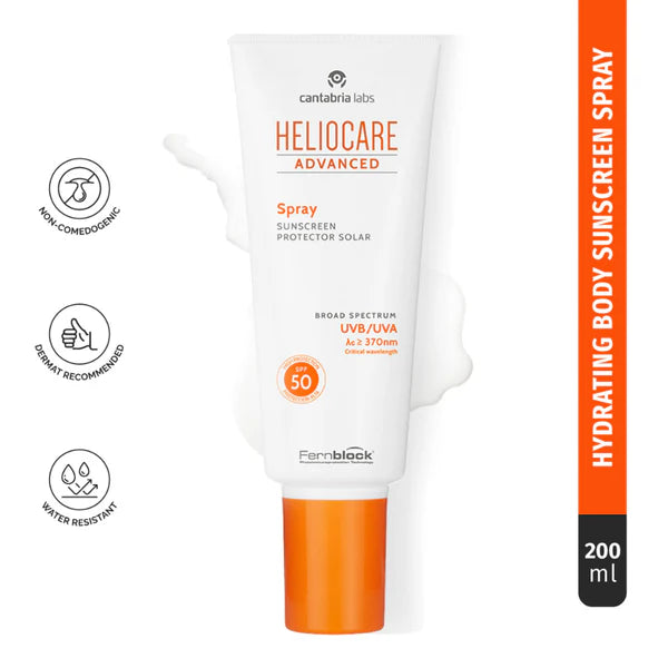 Heliocare Body Sunscreen Spray SPF 50 Broad Spectrum, New Gen Uv Filters, Dewy Finish - 200ml