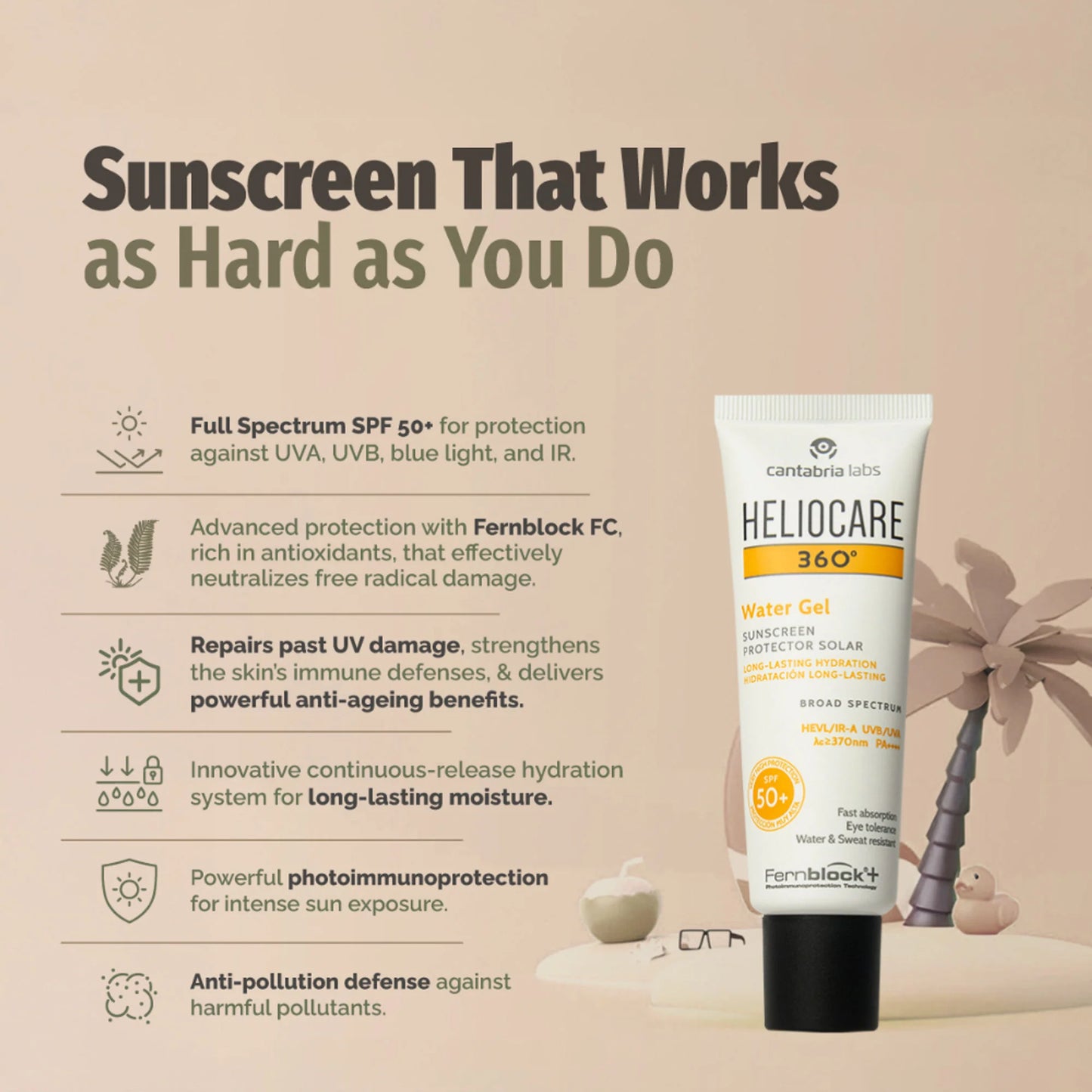 Heliocare Water Gel Hydrating Sunscreen SPF 50+ Pa++++, Water & Sweat Resistant, For Dry & Dull Skin - 50ml