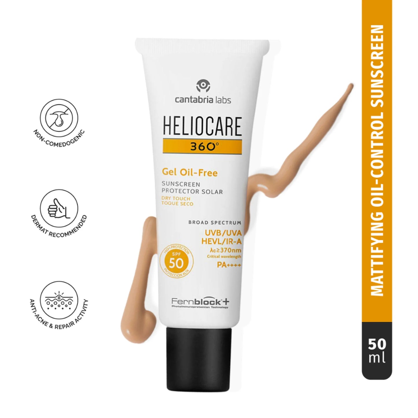 Heliocare 360 Gel Oil-Free Sunscreen SPF 50 Pa++++ Oily & Combination Skin, Anti-Acne, Matte Finish - 50 ml