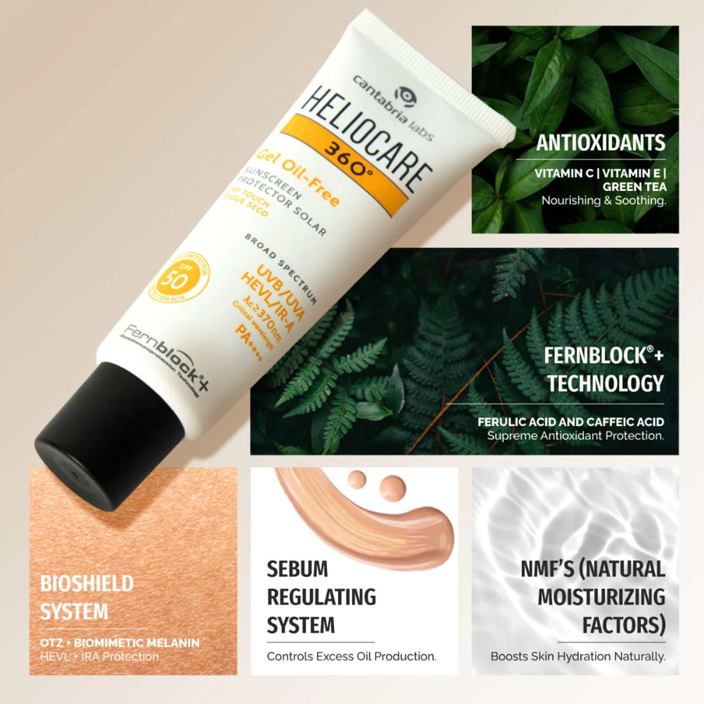 Heliocare 360 Gel Oil-Free Sunscreen SPF 50 Pa++++ Oily & Combination Skin, Anti-Acne, Matte Finish - 50 ml