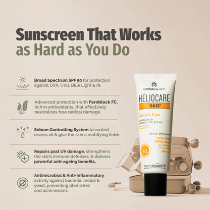 Heliocare 360 Gel Oil-Free Sunscreen SPF 50 Pa++++ Oily & Combination Skin, Anti-Acne, Matte Finish - 50 ml