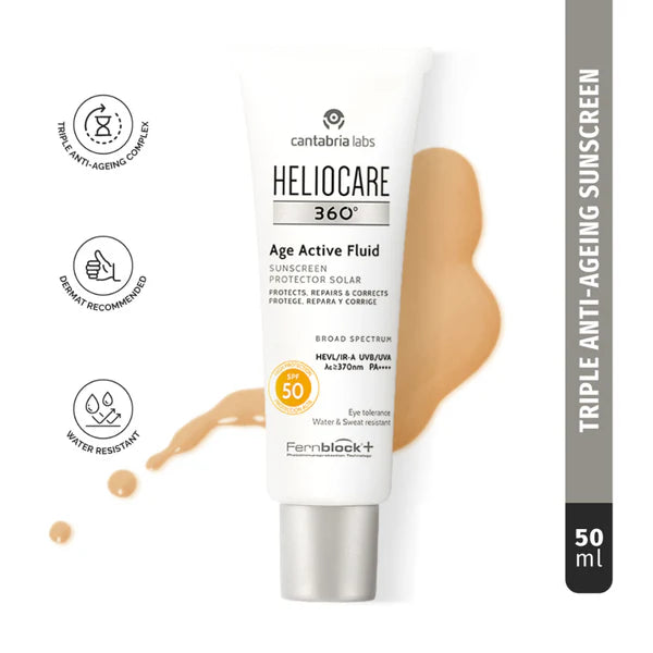Heliocare 360 Age Active Fluid Sunscreen SPF 50 Pa++++ With Hyaluronic Acid For Youthful & Firm Skin - 50ml