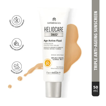 Heliocare 360 Age Active Fluid Sunscreen SPF 50 Pa++++ With Hyaluronic Acid For Youthful & Firm Skin - 50ml