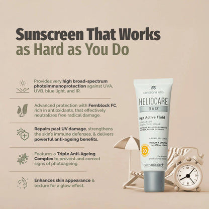 Heliocare 360 Age Active Fluid Sunscreen SPF 50 Pa++++ With Hyaluronic Acid For Youthful & Firm Skin - 50ml