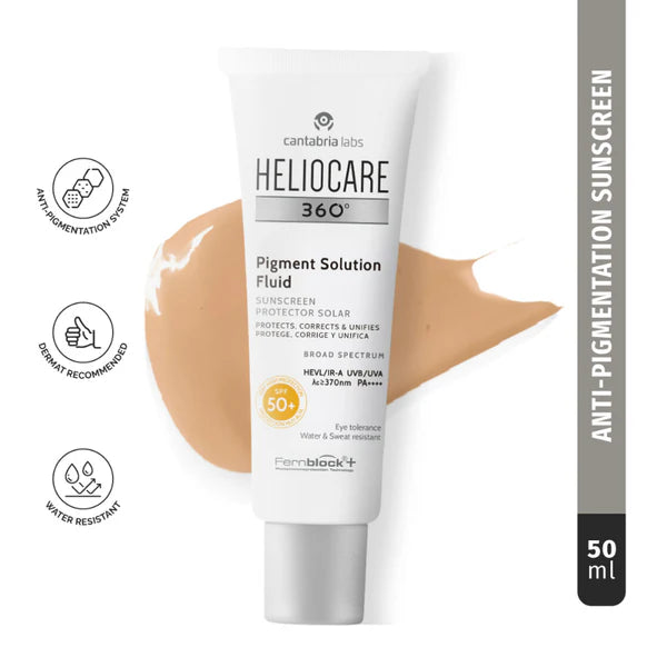 Heliocare 360 Pigment Solution Fluid Sunscreen With Niacinamide SPF 50+ Pa++++ Remove Tan & Brighten - 50ml