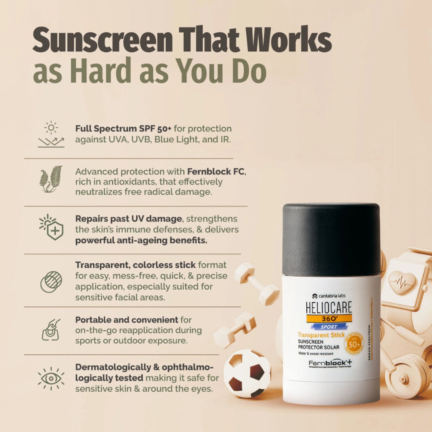 Heliocare 360 Sport Transparent Sunscreen Stick SPF 50+ - 25g