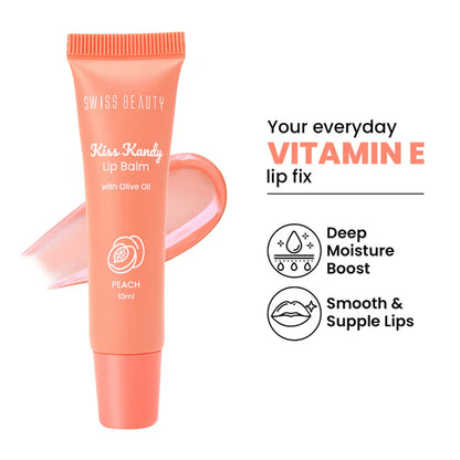 Swiss Beauty Kiss Kandy Tinted Lip Balm | Non-Sticky with Olive Oil & Vitamin E - 01 Peach - 10 ml