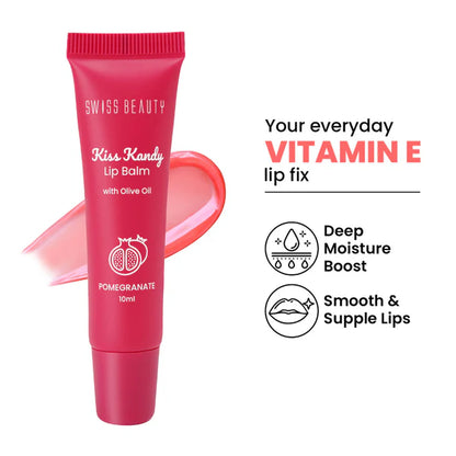 Swiss Beauty Kiss Kandy Tinted Lip Balm | Non-Sticky with Olive Oil & Vitamin E - 05 Pomegranate - 10 ml