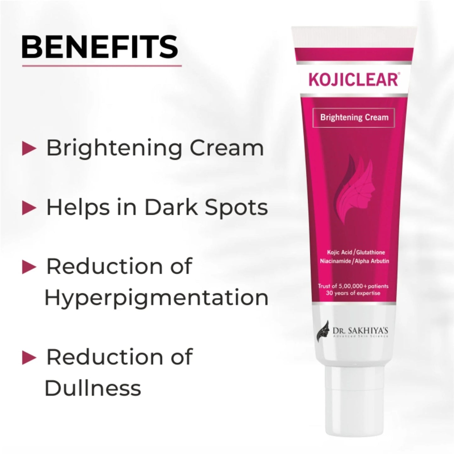 Dr.Sakhiya Kojiclear Whitening Brightening Tan Removal Face Cream with Kojic Acid Glutathione - 20 gm