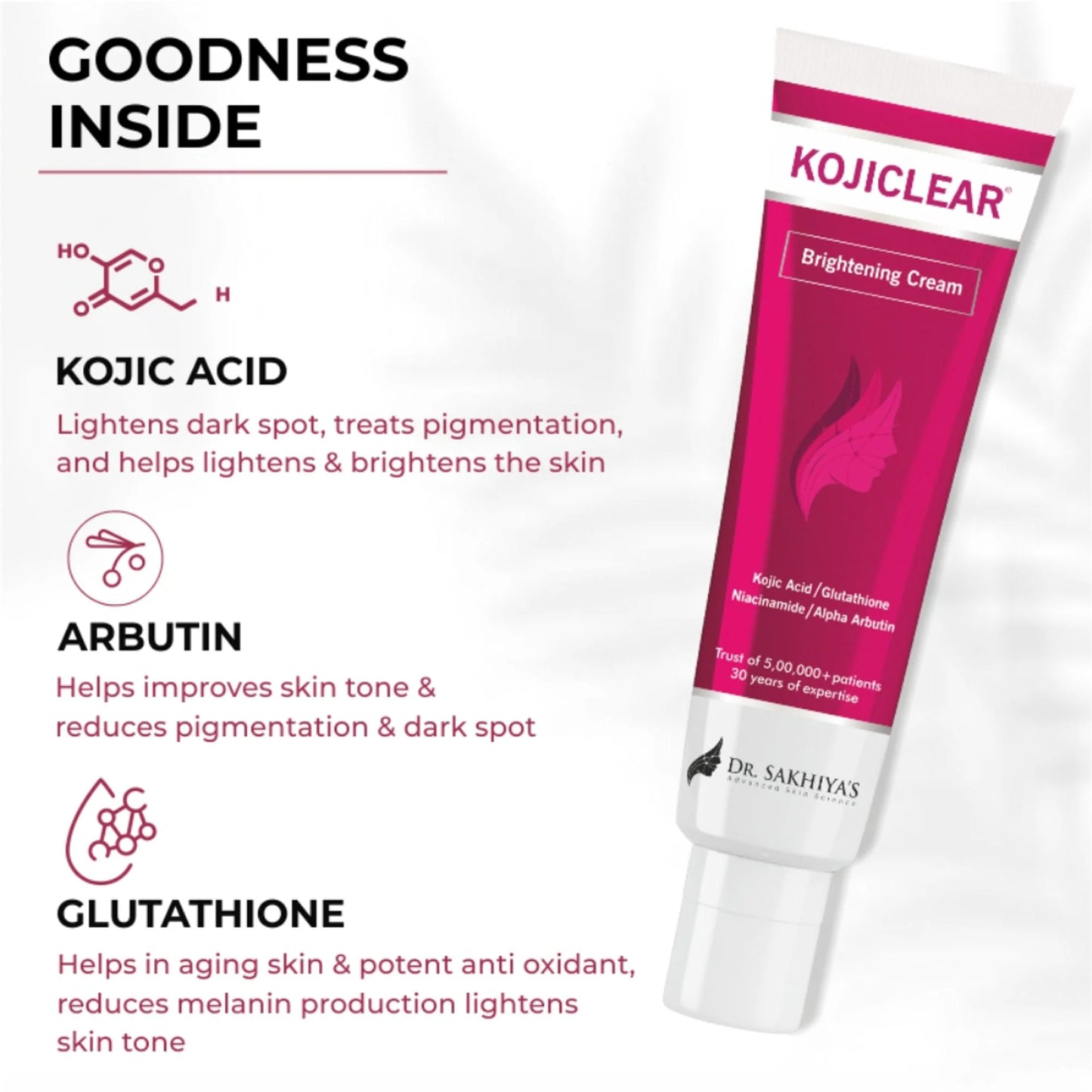 Dr.Sakhiya Kojiclear Whitening Brightening Tan Removal Face Cream with Kojic Acid Glutathione - 20 gm