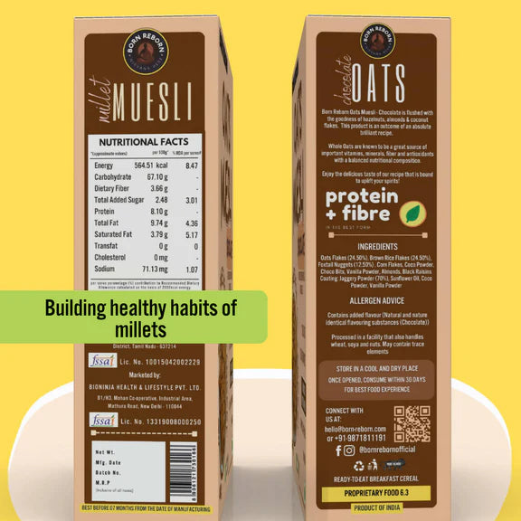Born Reborn Chocolate Oats & Millets Muesli with Jaggery - 400 gm