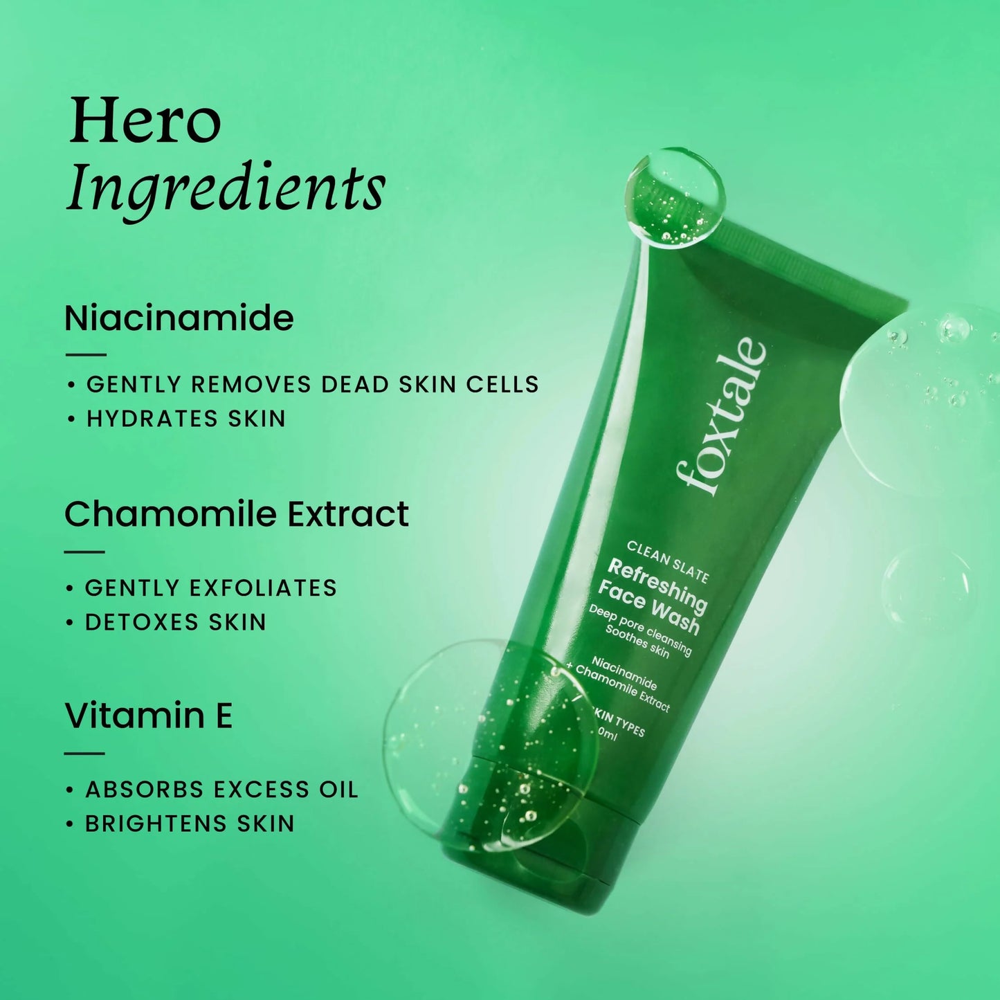 Foxtale Refreshing Face Wash For Deep Cleansing with Niacinamide - Hydrates & Brightens Skin - 100 ml