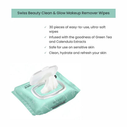 Swiss Beauty Clean And Glow Makeup Remover Wipes - 30 wipes