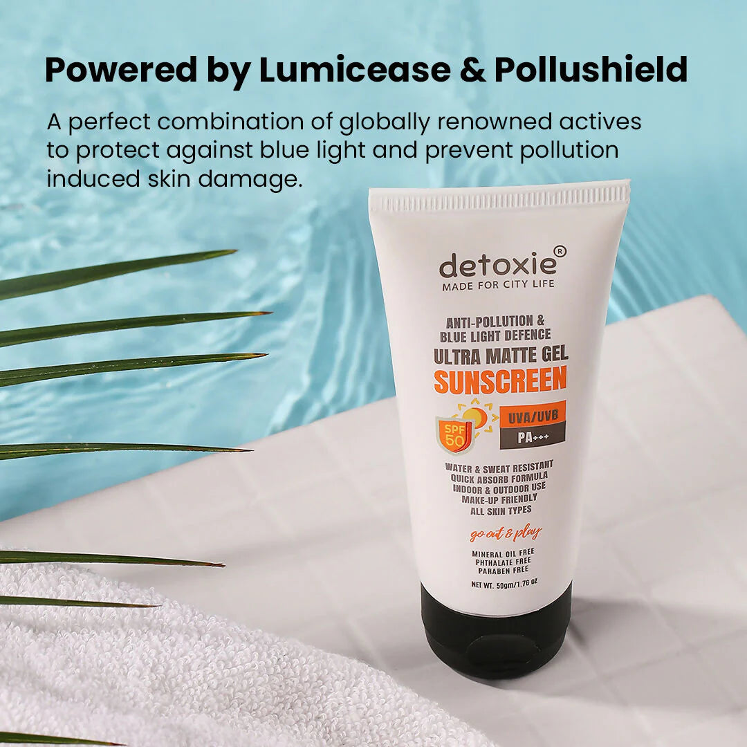 Detoxie Ultra Matte Sunscreen Gel Matte Finish Dry Tint Water & Sweat Resistant With Spf 50 Pa+++ - 50 gm