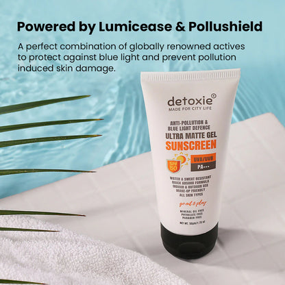 Detoxie Ultra Matte Sunscreen Gel Matte Finish Dry Tint Water & Sweat Resistant With Spf 50 Pa+++ - 50 gm