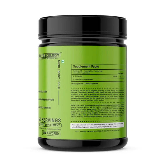 Nutracology Gluta X3 Micronized Glutamine For Muscle Recovery & Strength - 300 gm