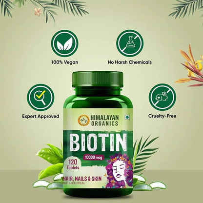 Himalayan Organics Biotin 10,000 mcg For Hair, Nails & Skin Nutraceutical Tablets - 120 tabs