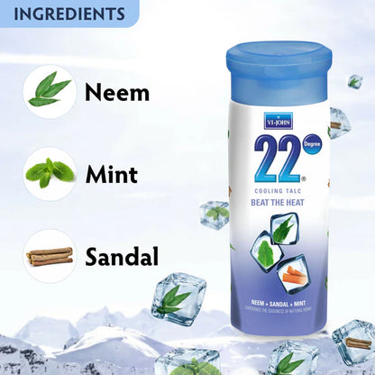 VI-JOHN 22 Degree Cooling Talc Beat the Heat Neem,Sandal and Mint - 300 gm