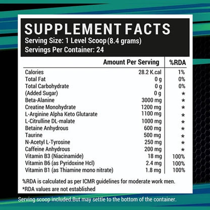 Inlife Pre-Workout Powder Orange Flavour - 200 gm