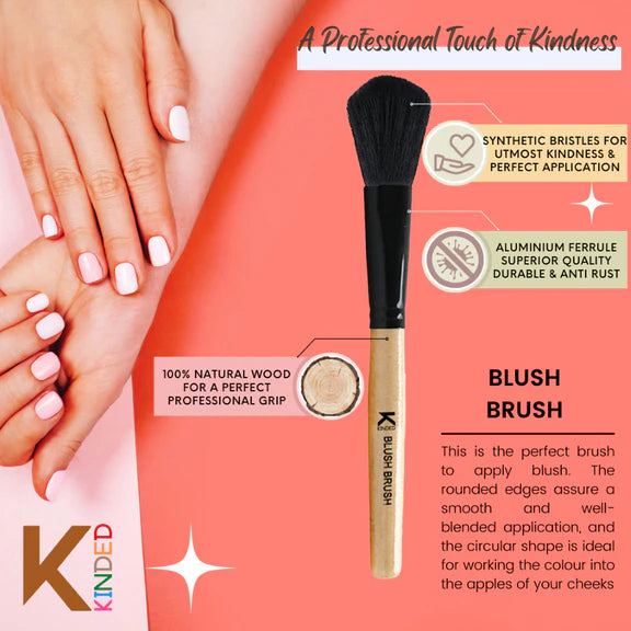 KINDED Professional Natural Wooden Handle Blush Makeup Brush - 20 gm
