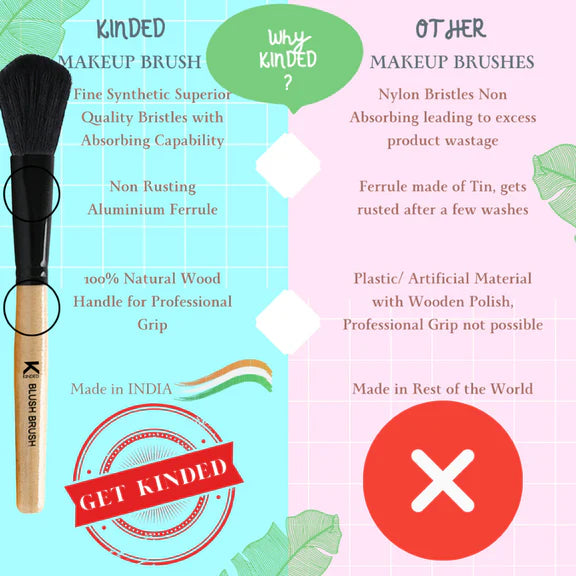 KINDED Professional Natural Wooden Handle Blush Makeup Brush - 20 gm