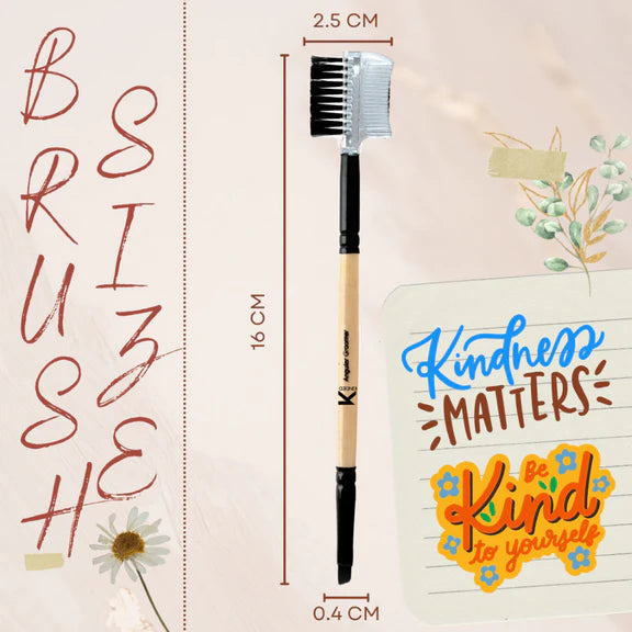 KINDED Professional Natural Wooden Handle 2 in 1 Eye Grooming Angular Makeup Brush - 20 gm