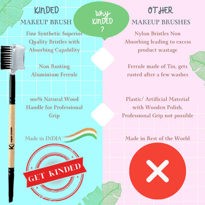 KINDED Professional Natural Wooden Handle 2 in 1 Eye Grooming Angular Makeup Brush - 20 gm