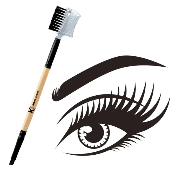 KINDED Professional Natural Wooden Handle 2 in 1 Eye Grooming Angular Makeup Brush - 20 gm