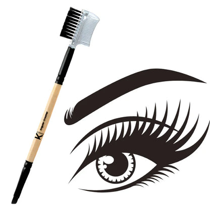 KINDED Professional Natural Wooden Handle 2 in 1 Eye Grooming Angular Makeup Brush - 20 gm