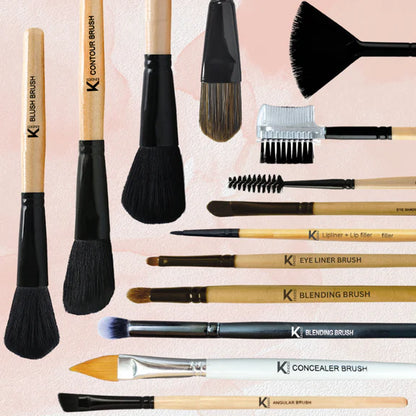 KINDED Professional Natural Wooden Handle 2 in 1 Eye Grooming Angular Makeup Brush - 20 gm