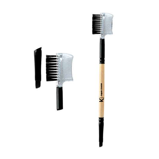 KINDED Professional Natural Wooden Handle 2 in 1 Eye Grooming Angular Makeup Brush - 20 gm