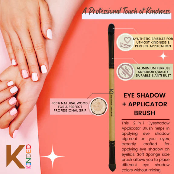 KINDED Professional Natural Wooden Handle 2 in 1 Eyeshadow Applicator Makeup Brush - 20 gm