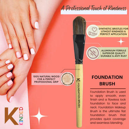 KINDED Professional Natural Wooden Handle Foundation Makeup Brush - 20 gm
