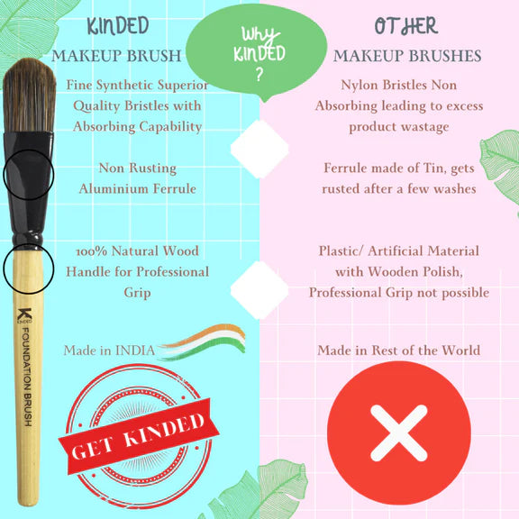 KINDED Professional Natural Wooden Handle Foundation Makeup Brush - 20 gm