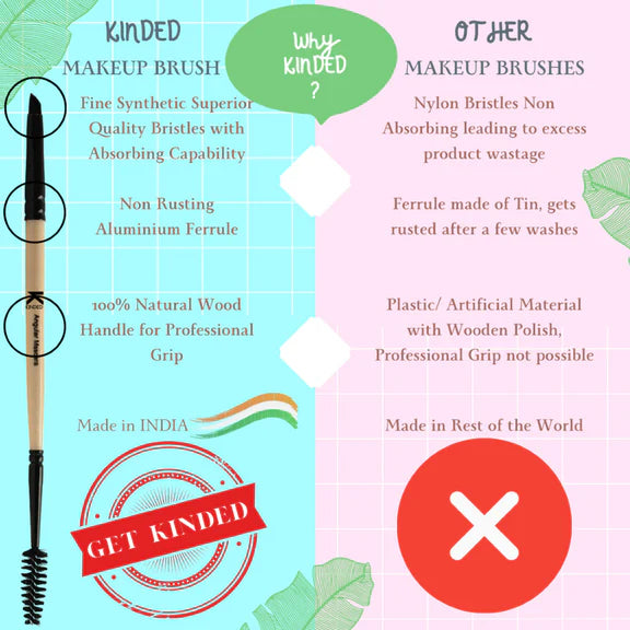 KINDED Professional Natural Wooden Handle 2 in 1 Masaca & Angular Makeup Brush - 20 gm