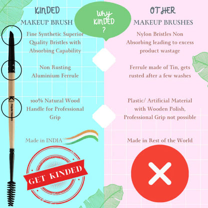 KINDED Professional Natural Wooden Handle 2 in 1 Masaca & Angular Makeup Brush - 20 gm