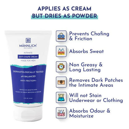 Mannlich Anti Chafing Cream For Men Anti-Rash Cream For Intimate Areas - 50 ml