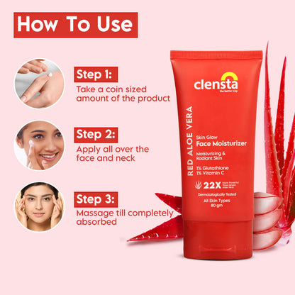 Clensta Red Aloe Vera Skin Glow Face Moisturizer - 80 gm