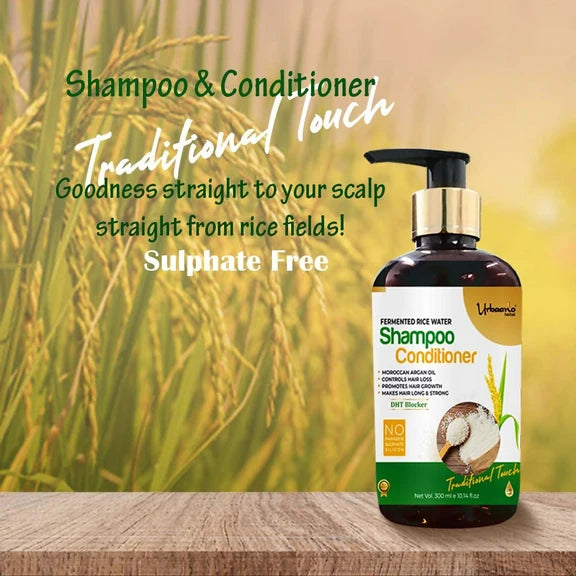 Urbaano Herbal Natural 21 Onion Hair Oil & Fermented Rice Extract Rich Shampoo - combo