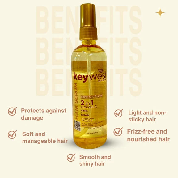 Keywest Professional Shine & Gloss Hair Serum 2in1 Formula Shine + Repair - 200 ml