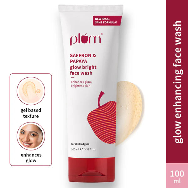Plum Saffron & Papaya Glow Bright Gel Face Wash For Daily Use - Fights Dullness & Evens Skin Tone - 100 ml