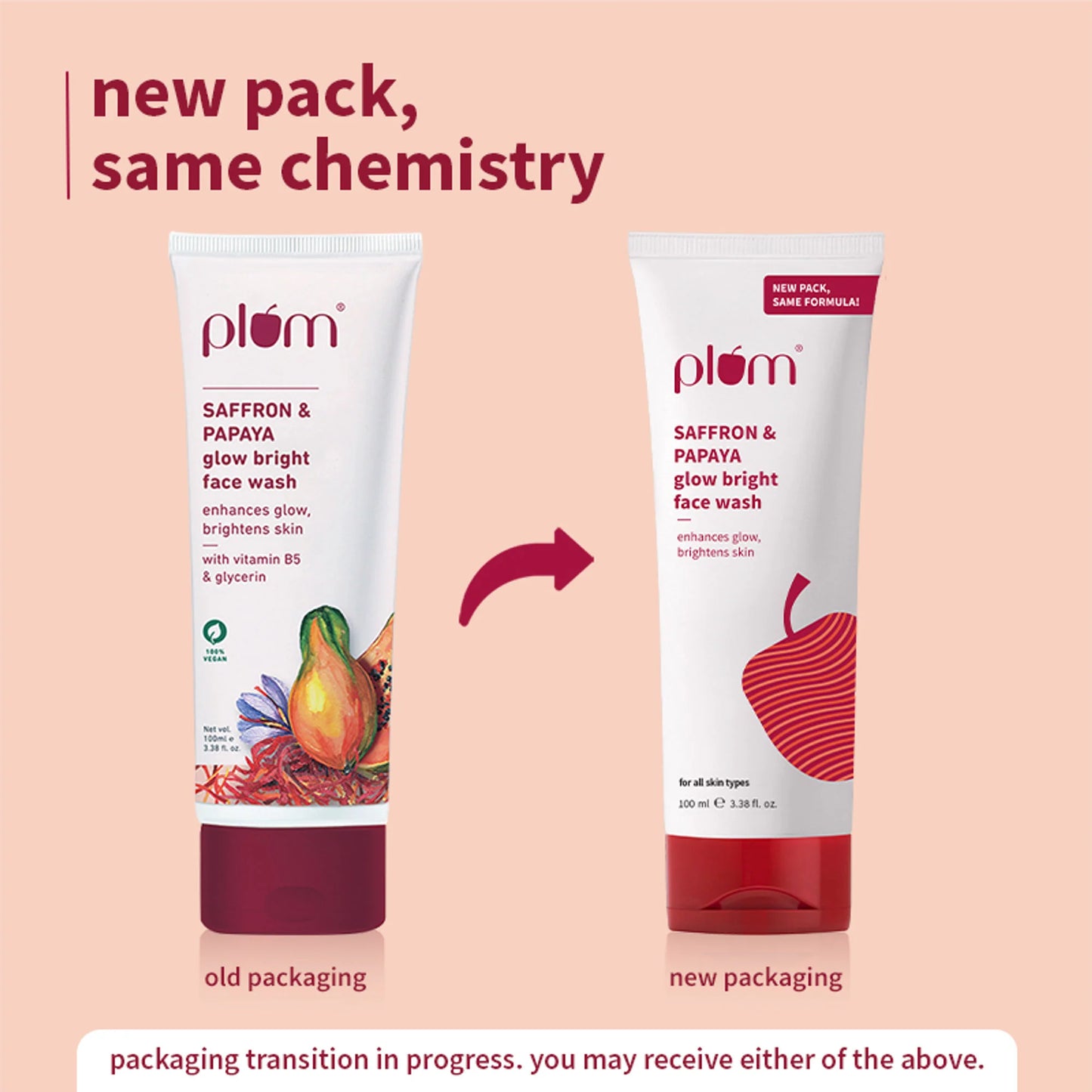 Plum Saffron & Papaya Glow Bright Gel Face Wash For Daily Use - Fights Dullness & Evens Skin Tone - 100 ml