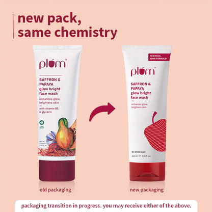 Plum Saffron & Papaya Glow Bright Gel Face Wash For Daily Use - Fights Dullness & Evens Skin Tone - 100 ml