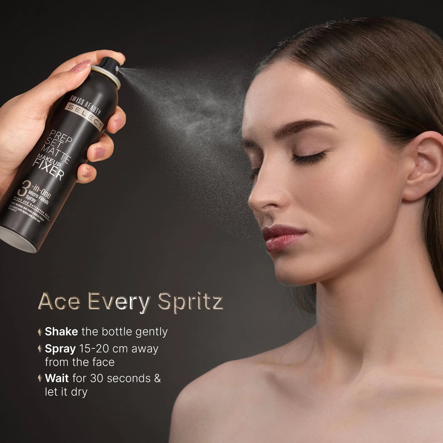 Swiss Beauty Select Prep Set Matte 3 In 1 Micro Finish Spray Enriched With Hyaluronic Acid and Vitamin E - 120 ml
