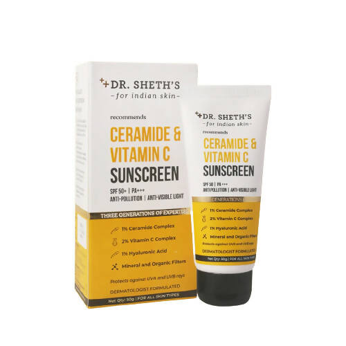 Dr. Sheth's Ceramide & Vitamin C Sunscreen SPF 50+ PA+++ UVA UVB Sun Protection, For All Skin Types