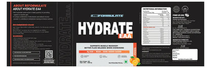 Reformulate Hydrate EAA I Supports Muscle Recovery | Zero Added Sugar | Improved Focus I Fluid Balance - Orange - 300 gm