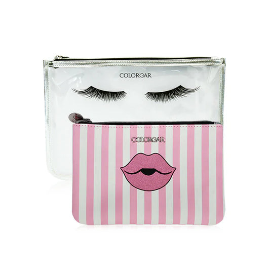 Colorbar Pouch Lips & Lashes Flat Pouches (Set Of Two) - White+Blush Pink - Combo